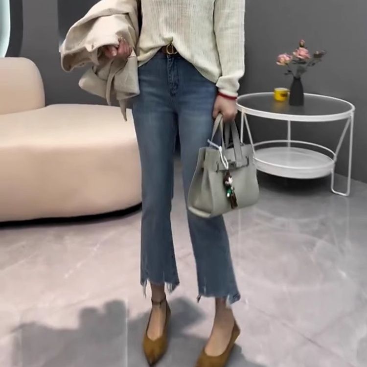 レディース ジーンズ 裾フリンジ加工スタイリッシュストレート
