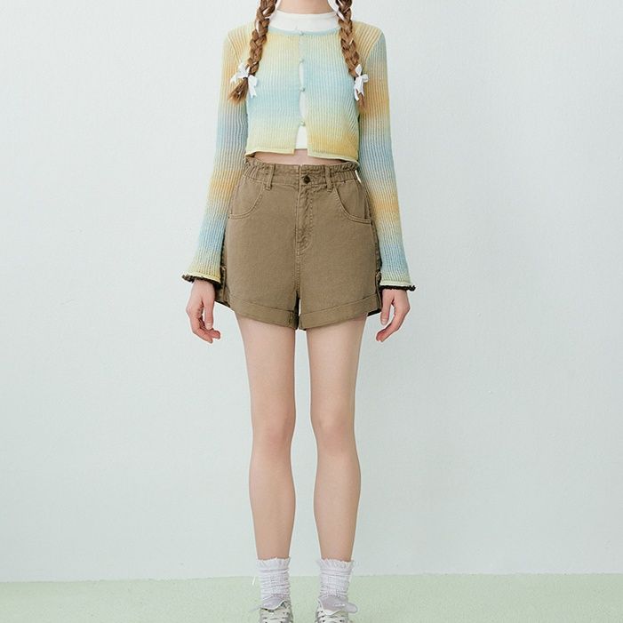 レディース ジーンズ ゆったりロールアップショートパンツ