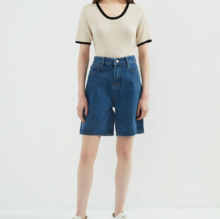 レディース ジーンズ すっきりシルエット デニムショートパンツ