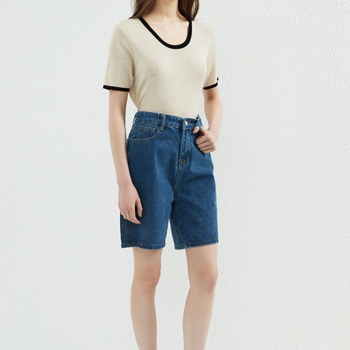 レディース ジーンズ すっきりシルエット デニムショートパンツ