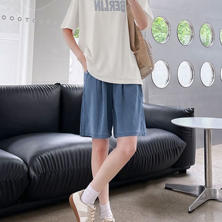 レディース ジーンズ ゆったりくつろぎデニムハーフパンツ