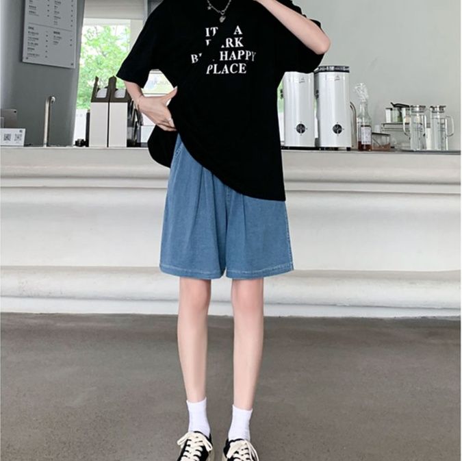 レディース ジーンズ ゆったりくつろぎデニムハーフパンツ