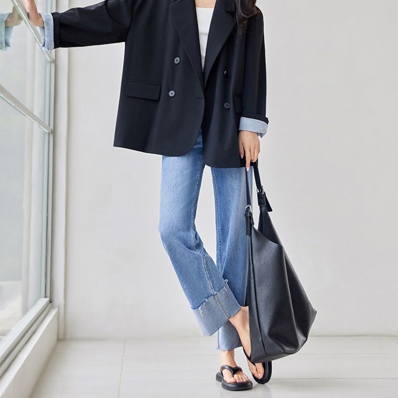 レディース ジーンズ 折り返し美脚ストレートデニム