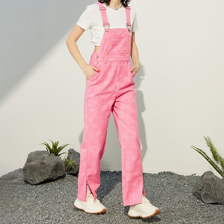 レディース ジーンズ 裾スリット入りサロペット