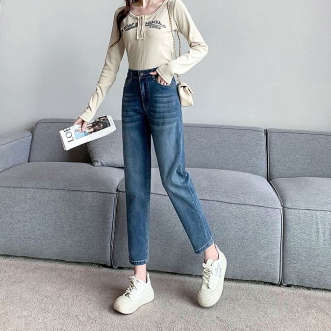レディース ジーンズ すっきりシルエット ストレートデニム