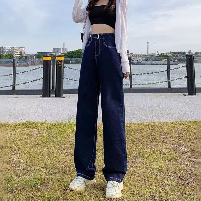 レディース ジーンズ ゆったりシルエットワイドストレートデニム