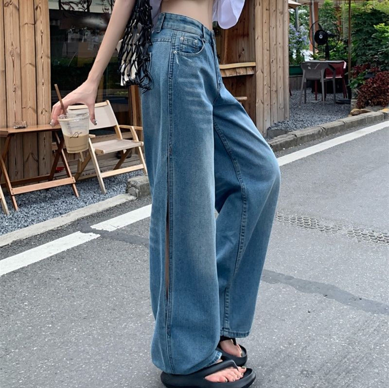 レディース ジーンズ 2025年夏 韓国風 ハイウエスト ワイドデニムパンツ