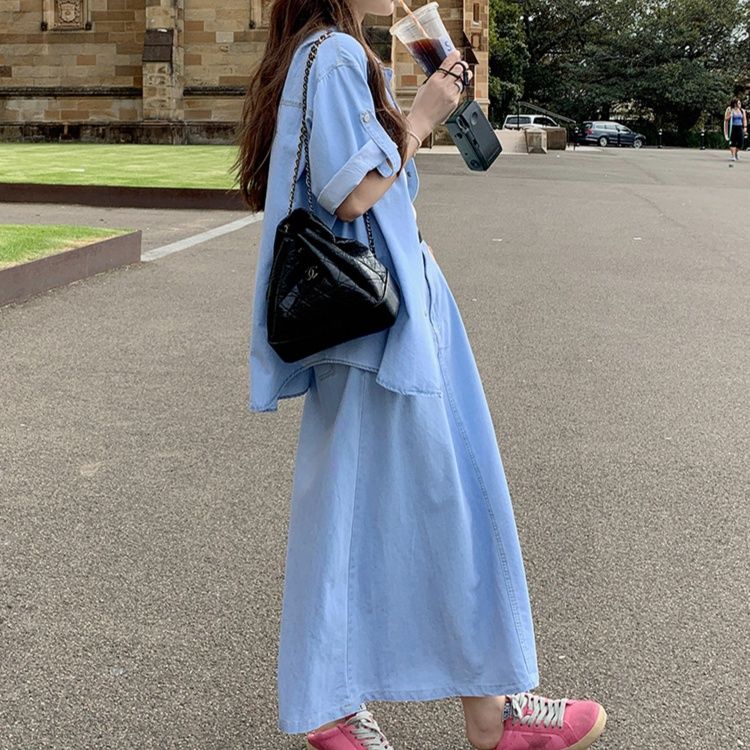 レディース ジーンズ リラックスデニムシャツスカートセット
