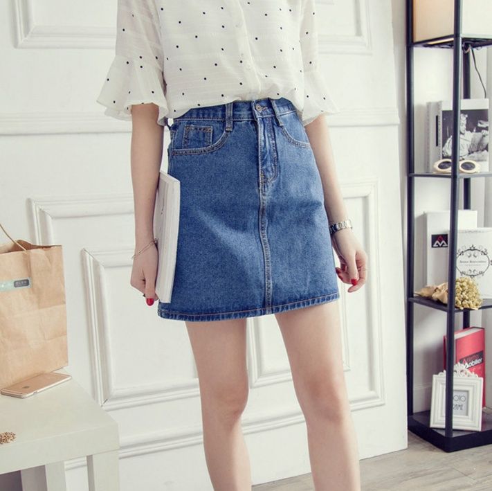 レディース ジーンズ シンプル台形デニムミニスカート