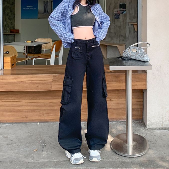 レディース ジーンズ ワイドシルエット カーゴパンツ