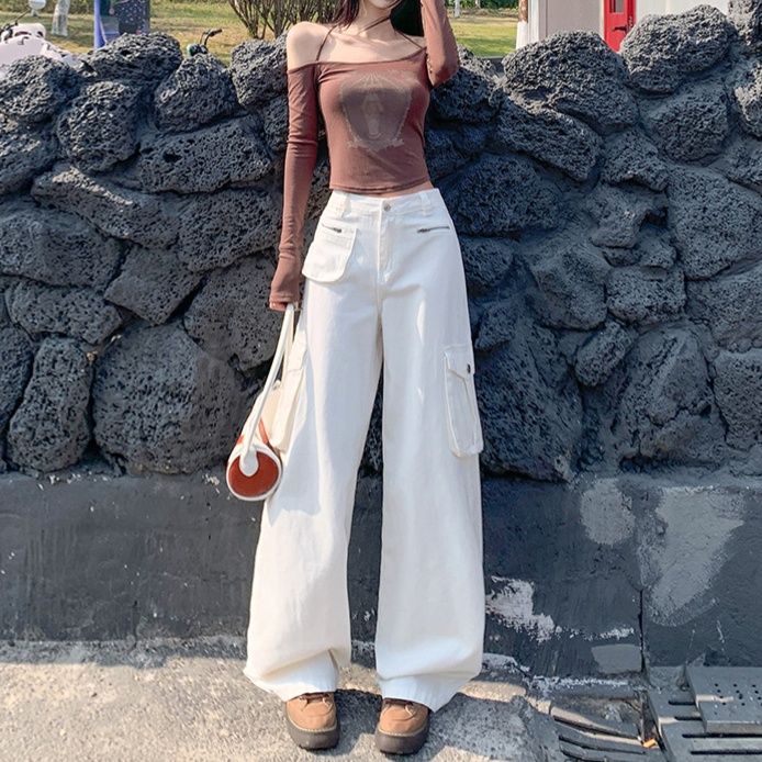 レディース ジーンズ ワイドシルエット カーゴパンツ