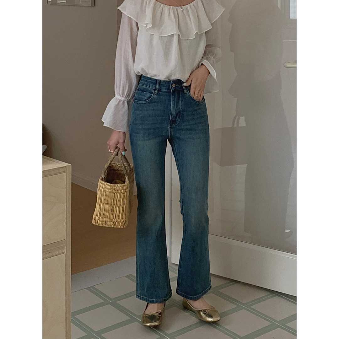 レディースジーンズパンツ レトロ風フレアデニム