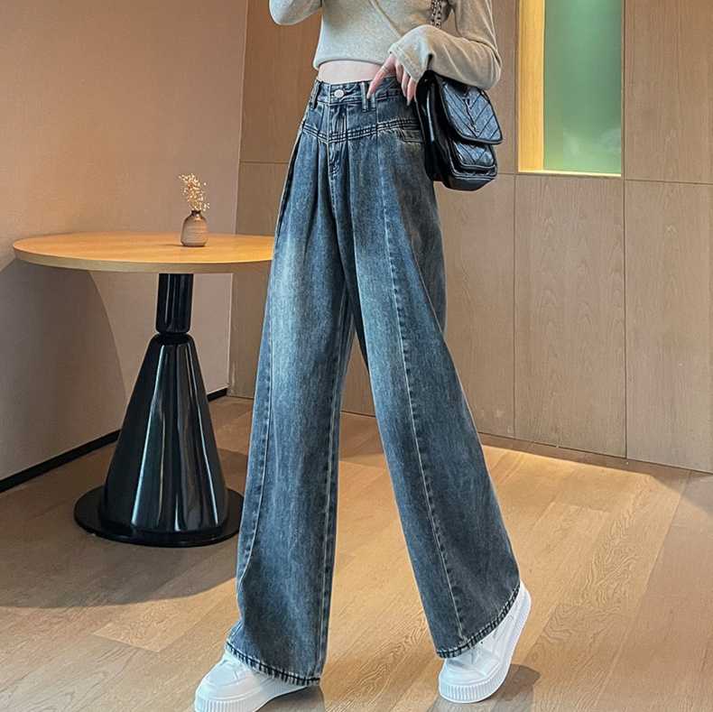 レディースジーンズパンツ ゆったりルーズワイドデニムパンツ