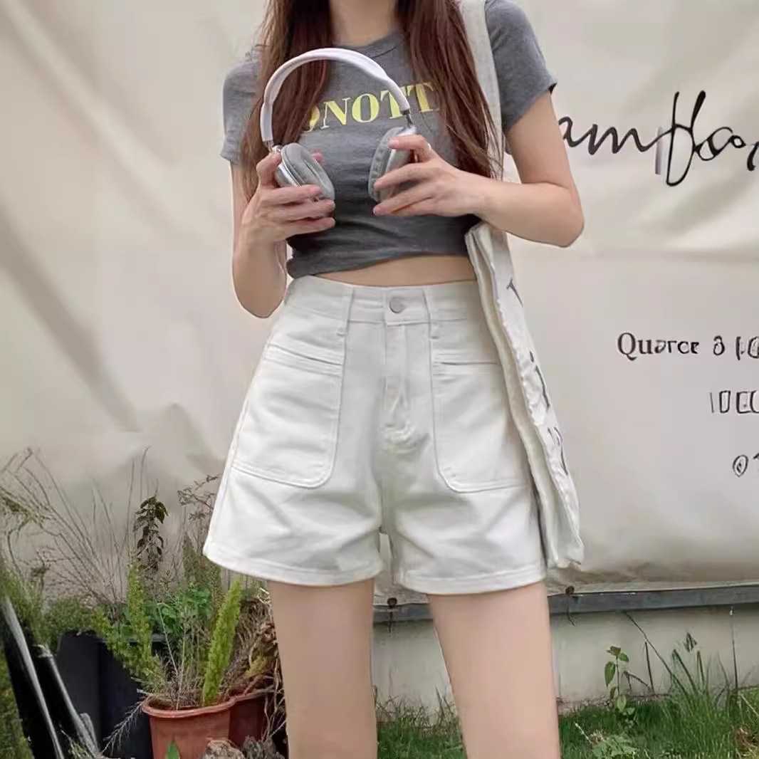 レディースジーンズパンツ ハイウエストポケットデザインショーツ