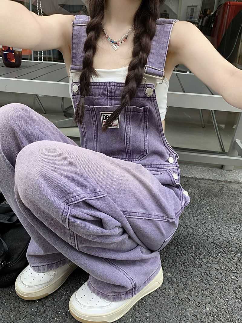 レディースジーンズパンツ かわいい系ゆったりデニムサロペット