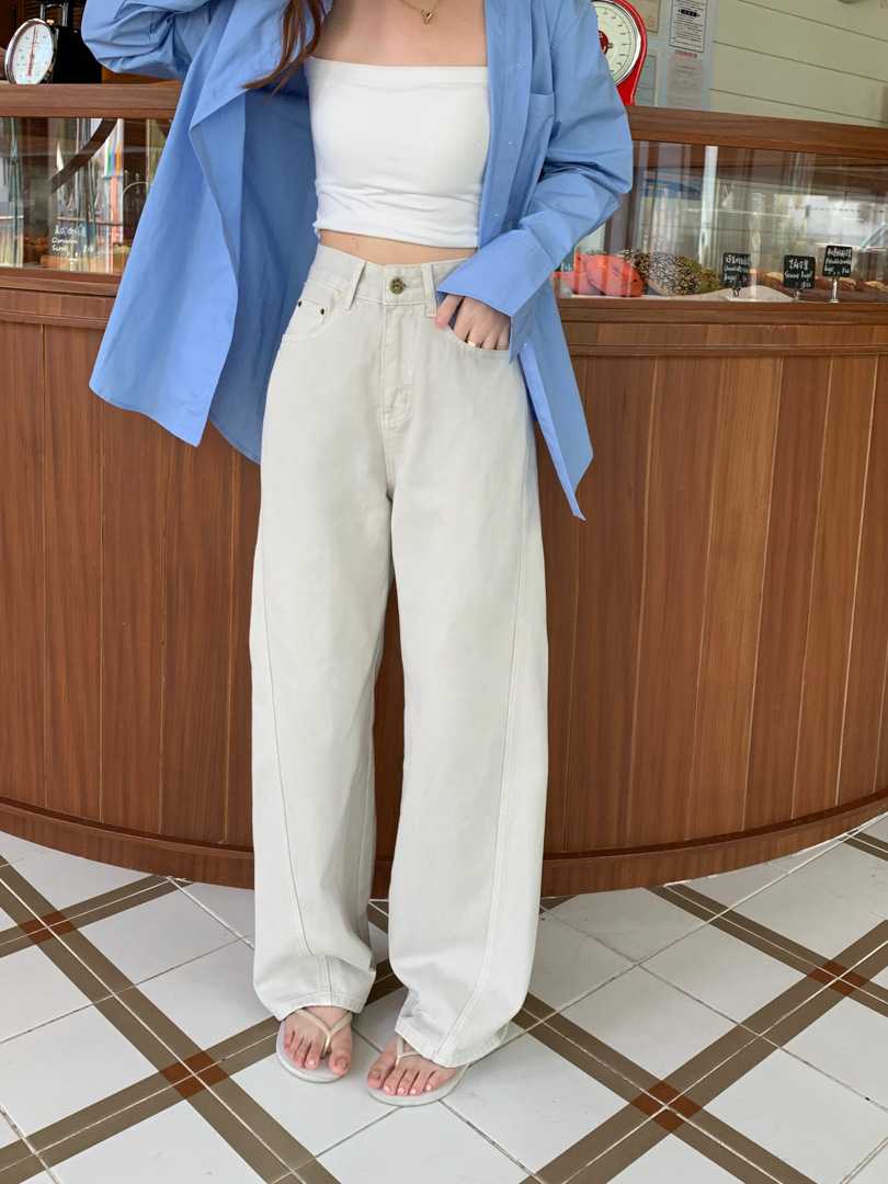 レディースジーンズパンツ ゆったりルーズストレートデニム