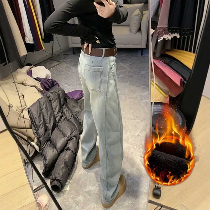 レディースジーンズパンツ ゆったりシルエットストレートデニム