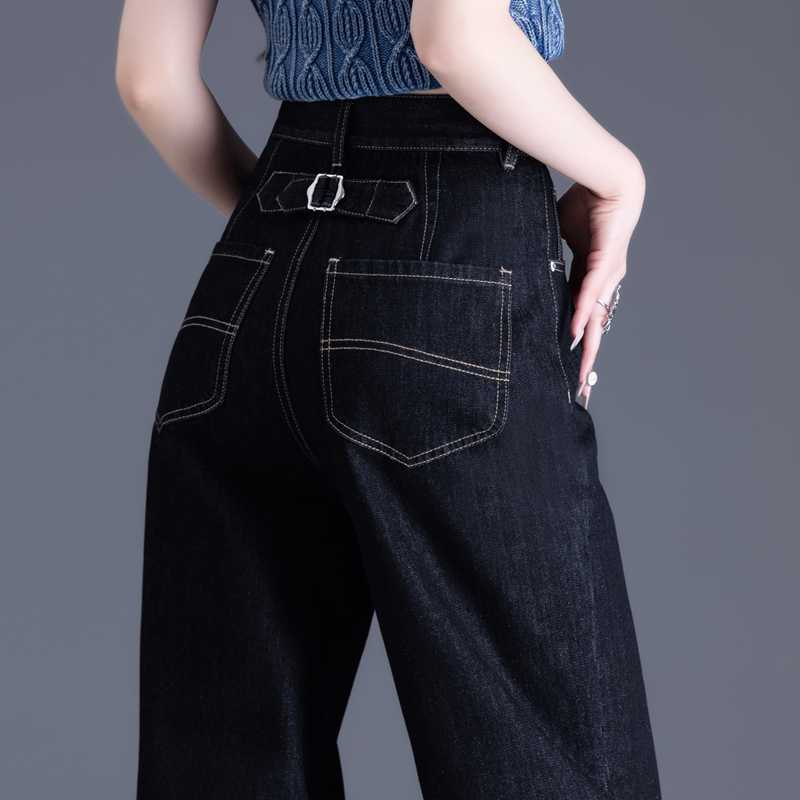 レディースジーンズパンツ ハイウエストデニム ゆるストレート