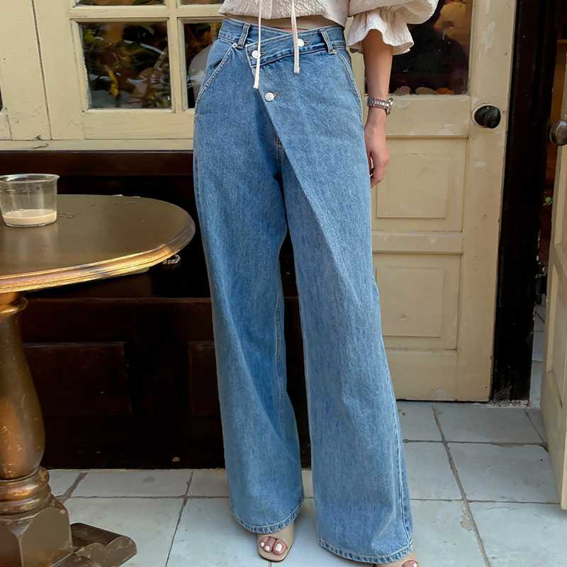 レディースジーンズパンツ ゆったりシルエット デニムワイドパンツ