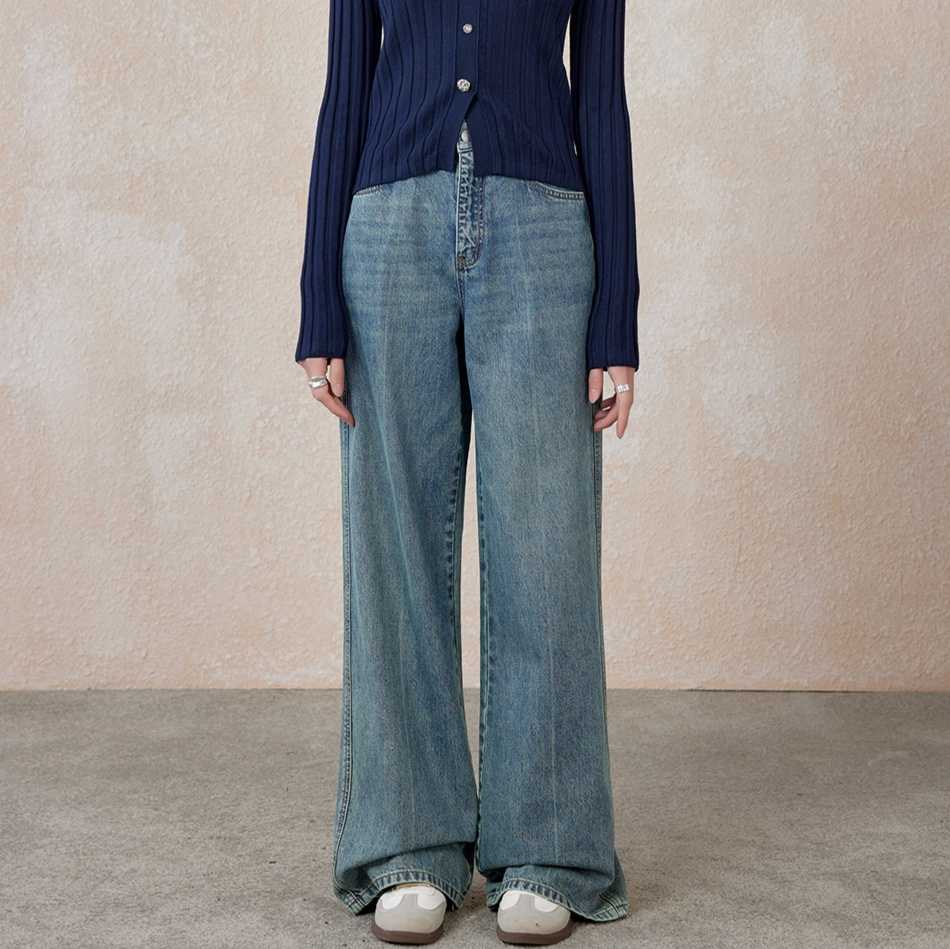 レディースジーンズパンツ ゆったりシルエット ワイドデニムパンツ