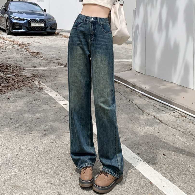 レディースジーンズパンツ 大人シルエットハイウエストストレート