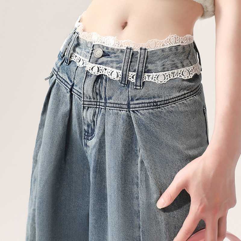 レディースジーンズパンツ ふんわり優美なプリーツデニムパンツ