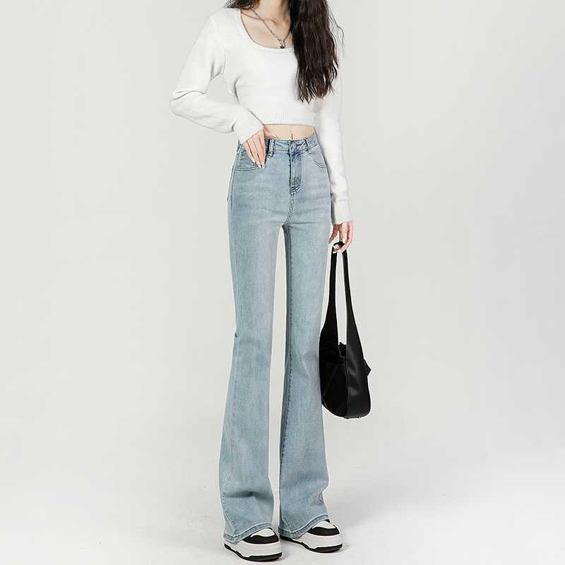 レディースジーンズパンツ 美シルエット ロング丈フレアデニム