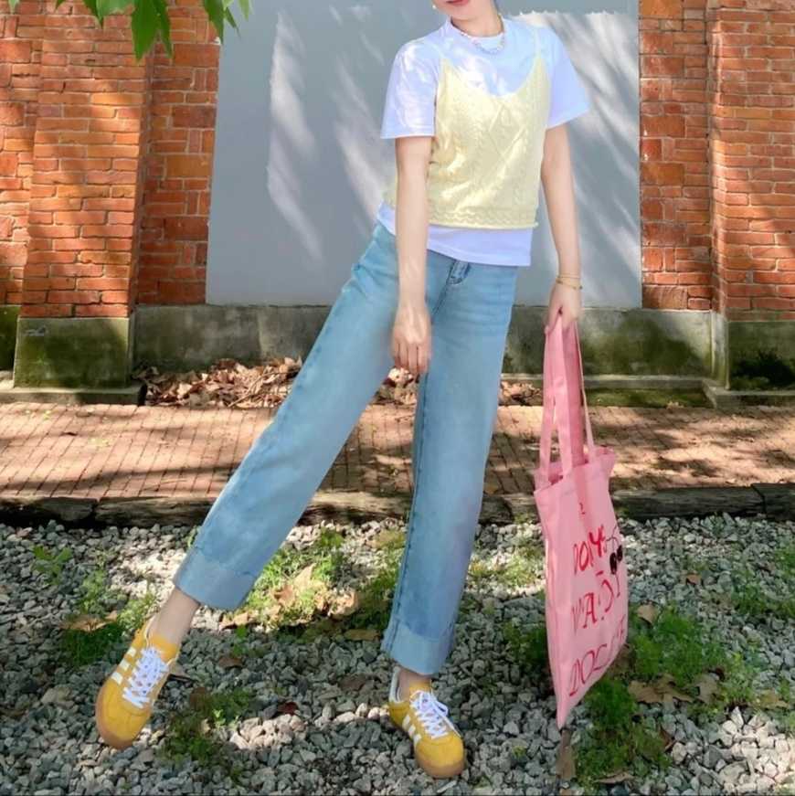 レディースジーンズパンツ 裾カットデニムパンツ