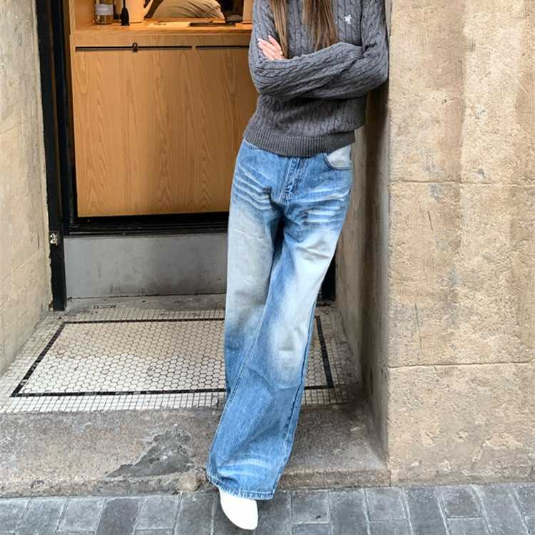 レディースジーンズパンツ ゆったりリラックスデニムパンツ