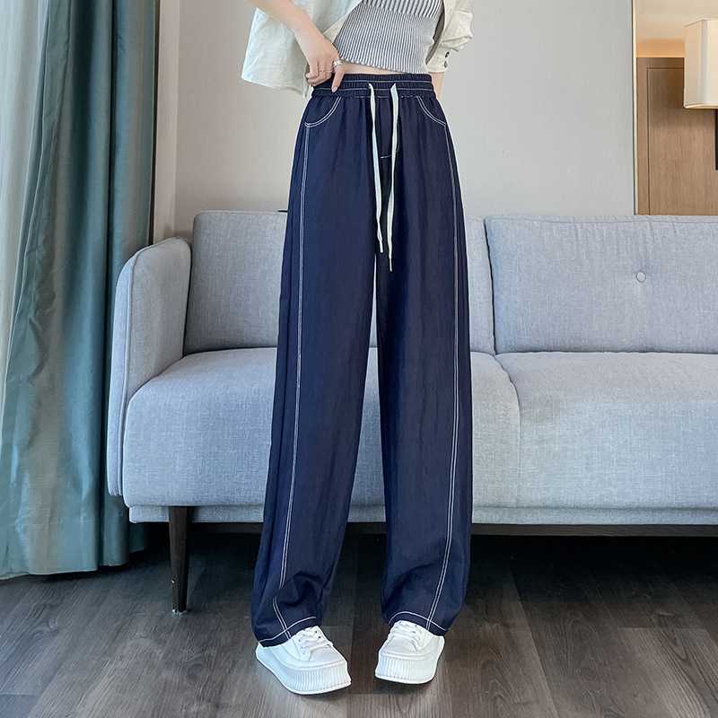 レディースジーンズパンツ やわらかドローストリングワイドデニム