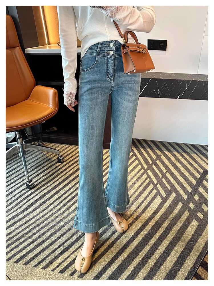 レディースジーンズパンツ リラックスフレアハイウエストデニム