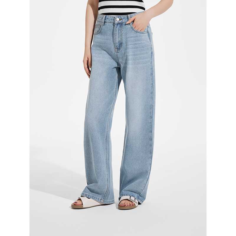 レディースジーンズパンツ ゆったりシルエット 高腰ストレートデニム