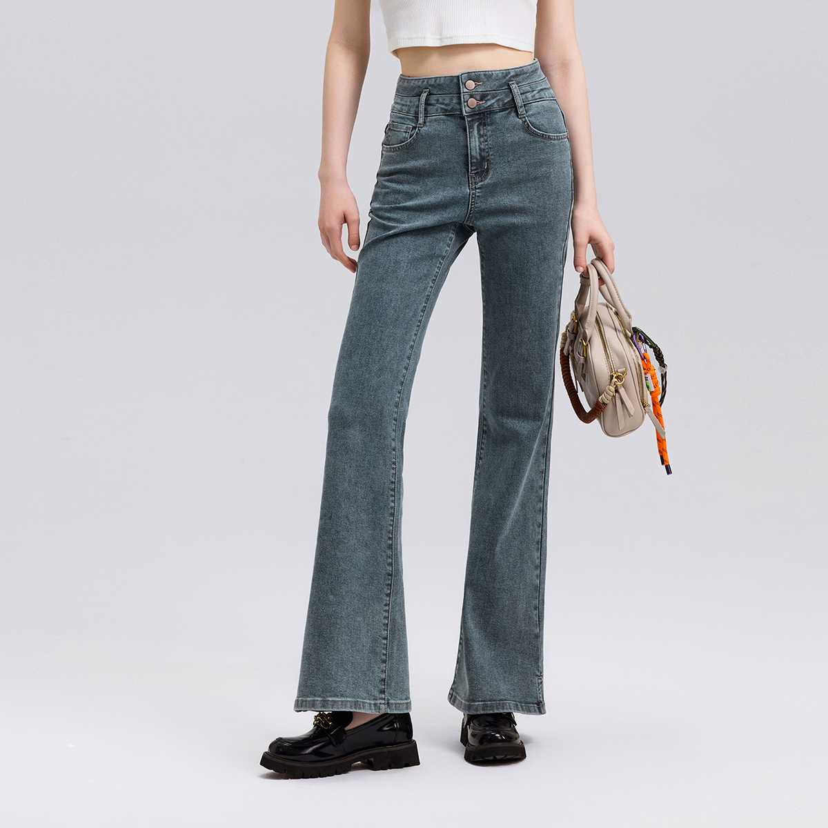 レディースジーンズパンツ ハイウエスト美脚フレアデニムパンツ
