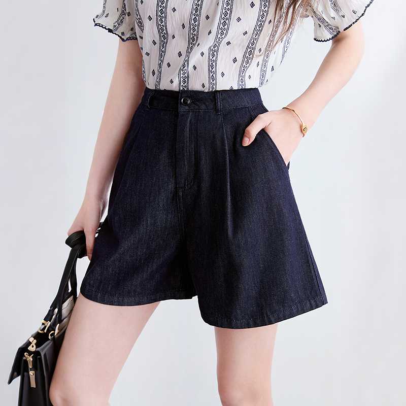 レディース ジーンズ レディース ジーンズ ゆったりタック入りデニムキュロット