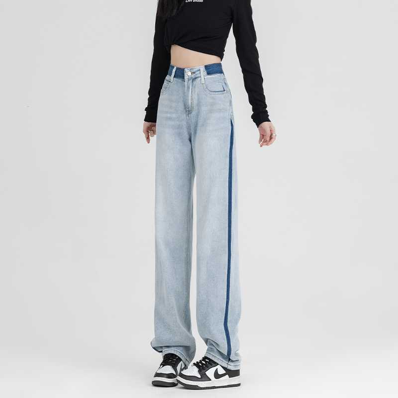 レディース ジーンズ サイドラインストレートデニム