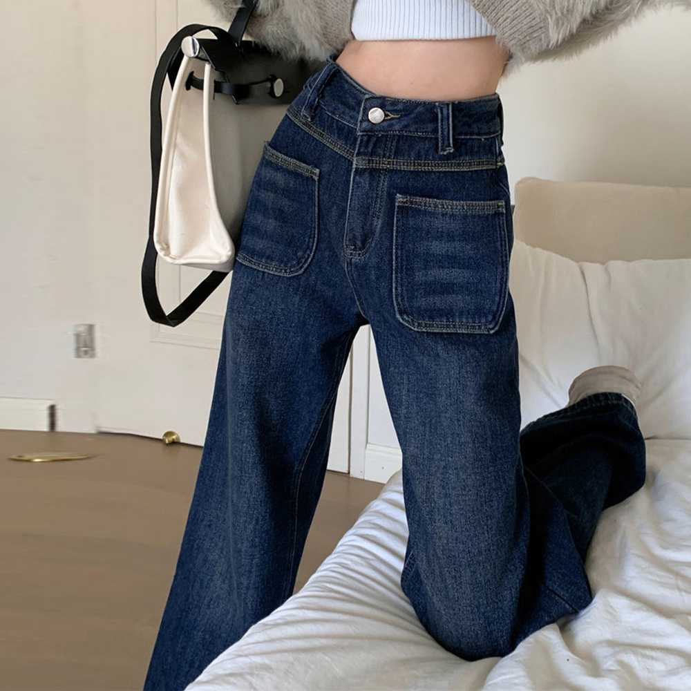 レディース ジーンズ ハイウエスト ストレートデニム レトロポケット