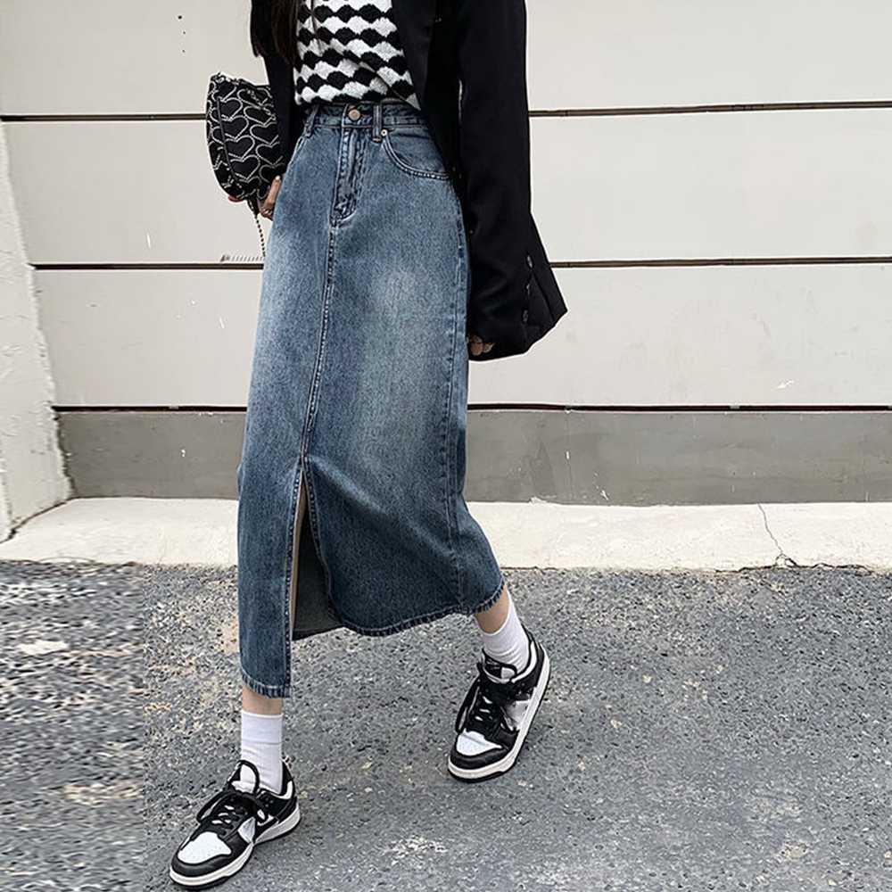 レディース ジーンズ ハイウエスト デニムスカート フロントスリット