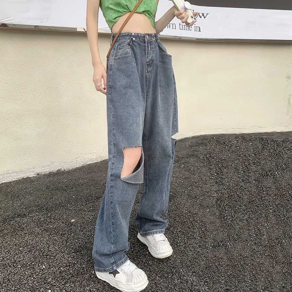 レディース ジーンズ ハイウエスト ダメージデニム ワイドパンツ 春夏秋
