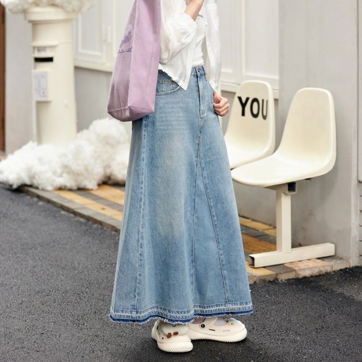 レディース ジーンズ ハイウエスト ロング丈 デニムスカート