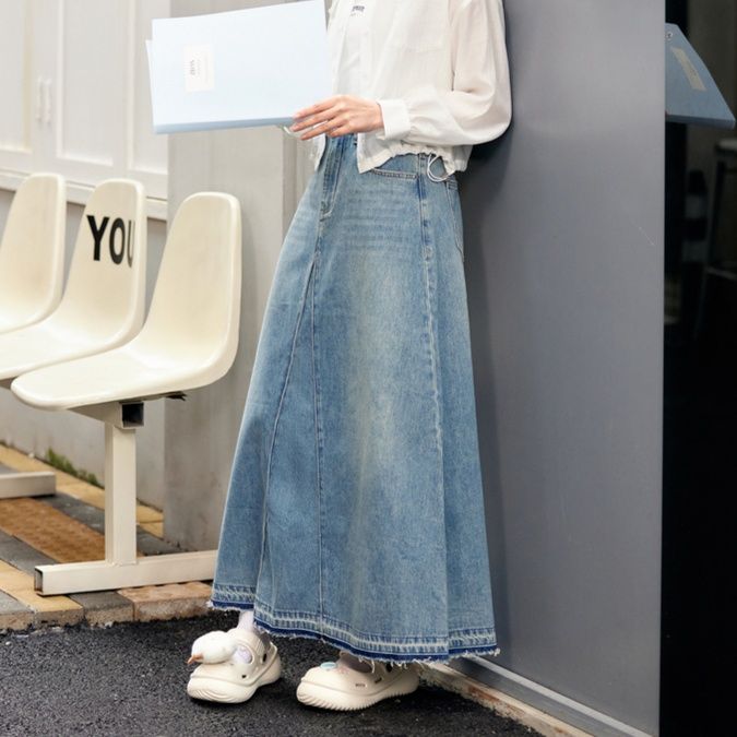 レディース ジーンズ ハイウエスト ロング丈 デニムスカート