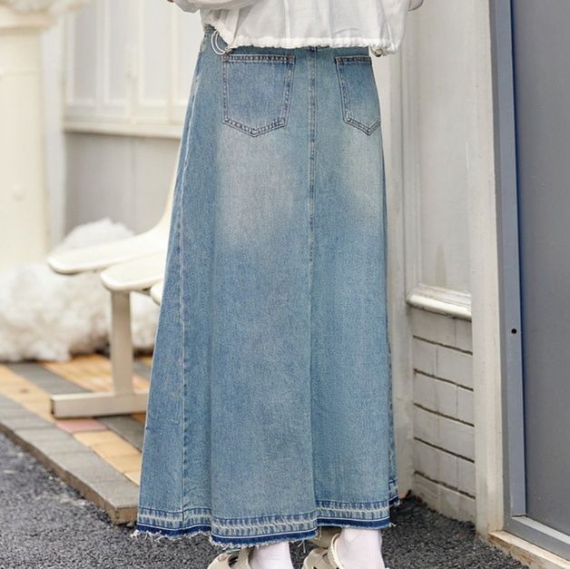 レディース ジーンズ ハイウエスト ロング丈 デニムスカート