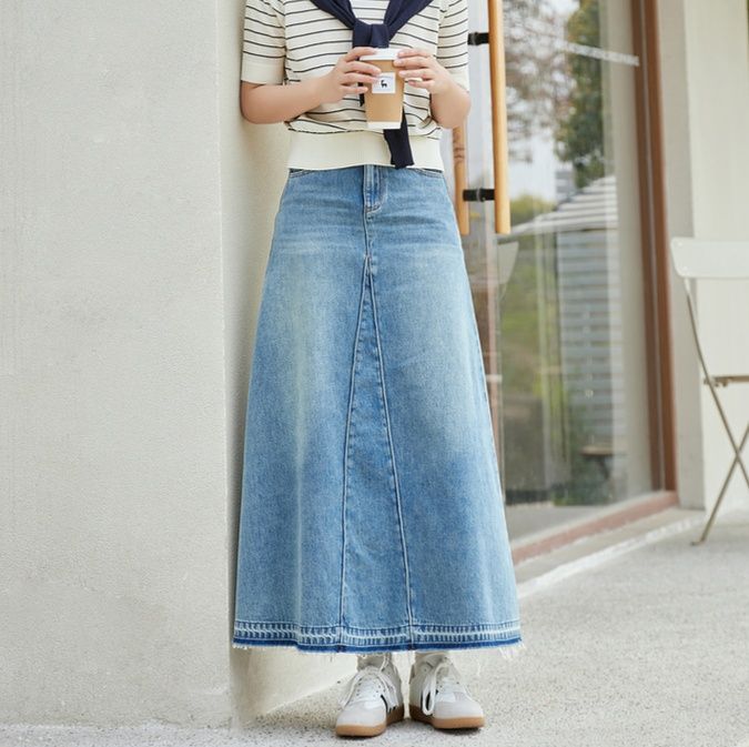 レディース ジーンズ ハイウエスト ロング丈 デニムスカート