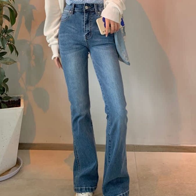 レディース ジーンズ 美脚ハイウエストフレアデニムパンツ