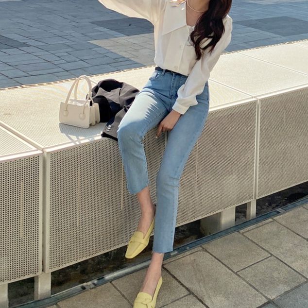 レディース ジーンズ 美脚効果抜群スリムストレートデニムパンツ