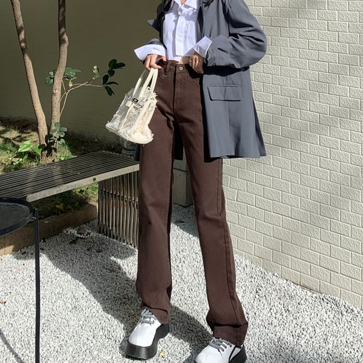 レディース ジーンズ 美脚効果抜群ハイウエストストレートジーンズ