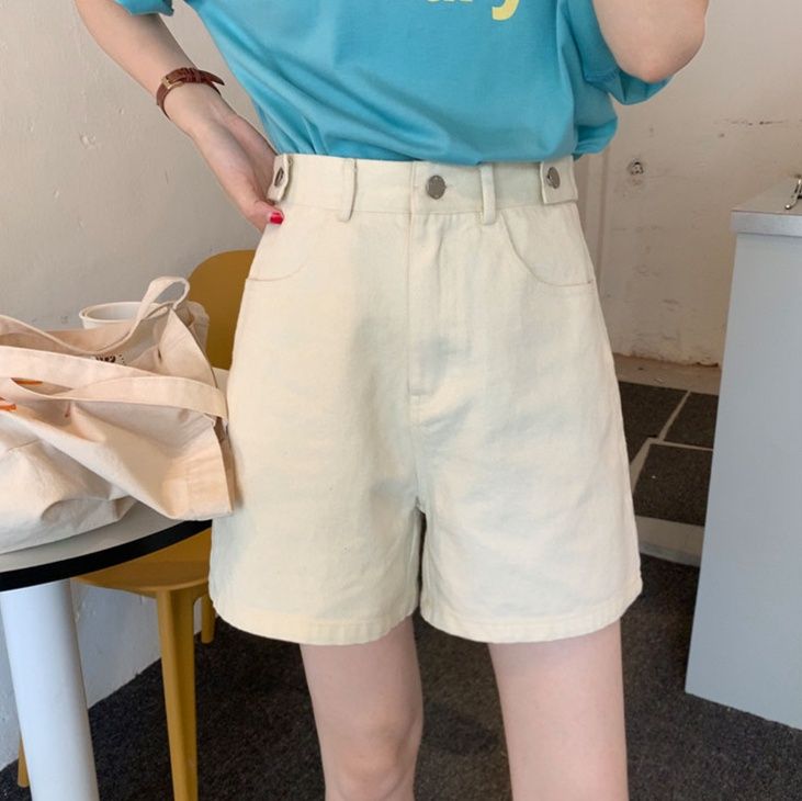 レディース ジーンズ ハイウエストデニムショートパンツ