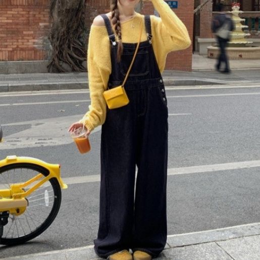 レディース ジーンズ ワイドシルエット デニム サロペット 大人かわいい