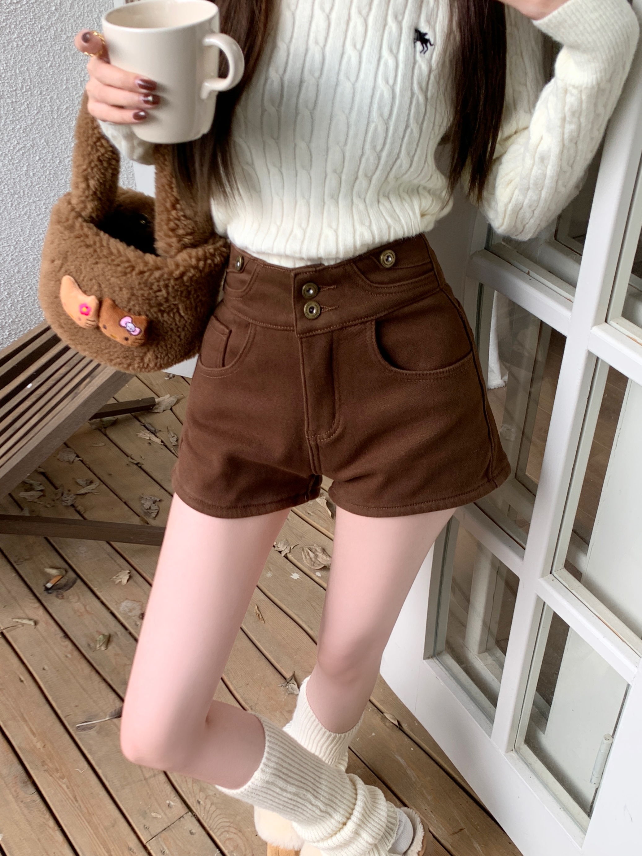レディースジーンズパンツ もこもこ裏起毛デニムパンツ