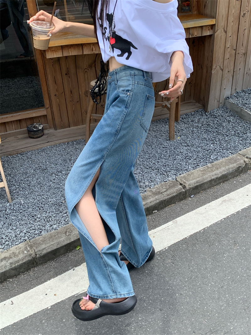 レディース ジーンズ 2025年夏 韓国風 ハイウエスト ワイドデニムパンツ