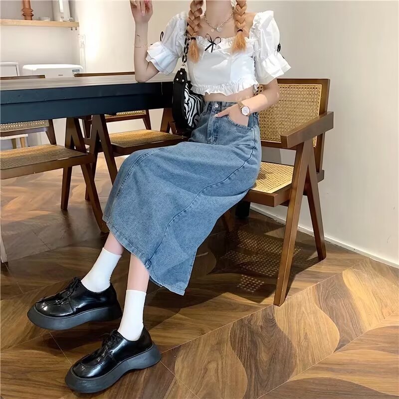 レディース ジーンズ すっきりシルエット ロングデニムスカート